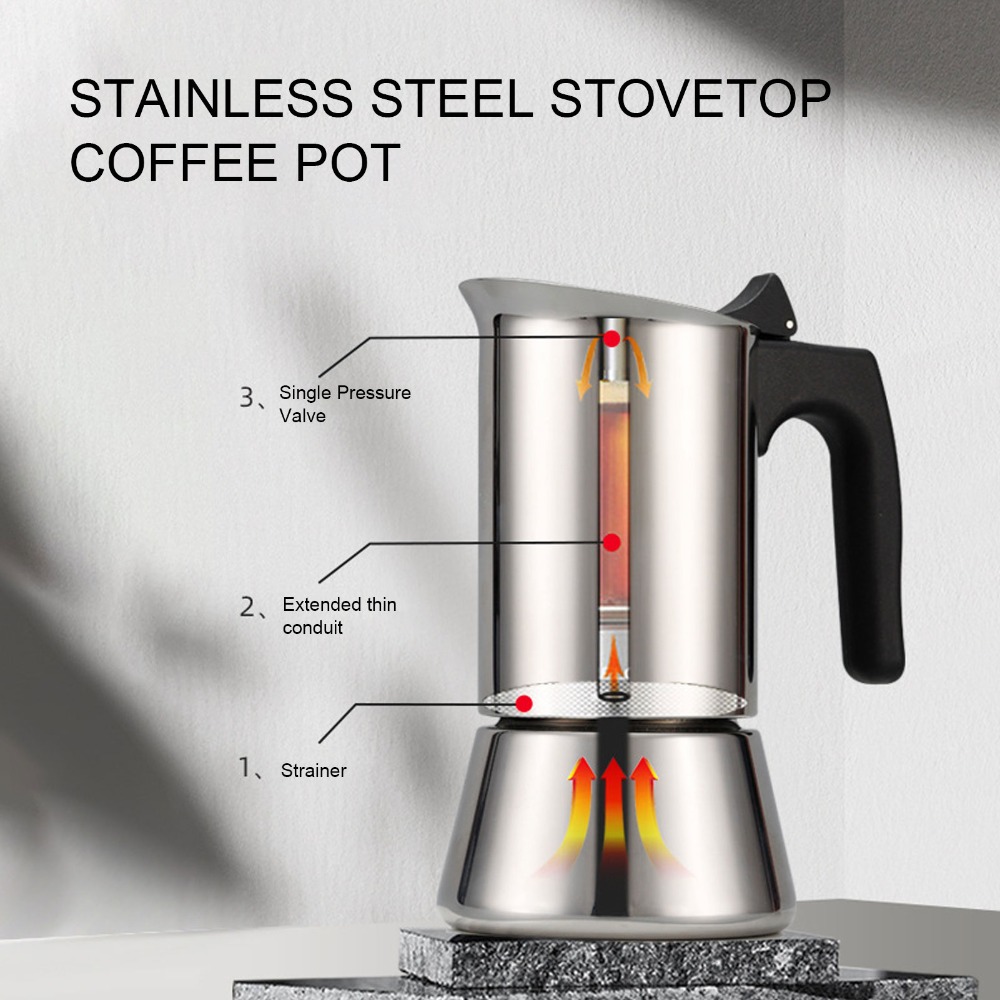Moka Pot Stove - Cafetera Moka de Acero Inoxidable, Gran
