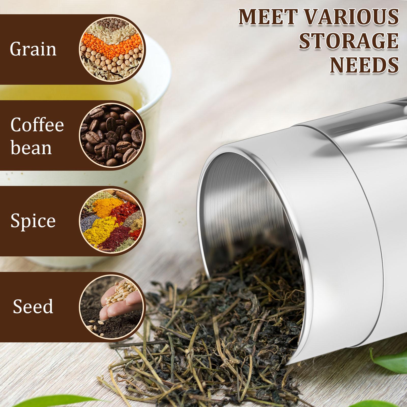 Latas de hojas de té de acero  - Coffee Tea And Bean Leaf reseña y precio
